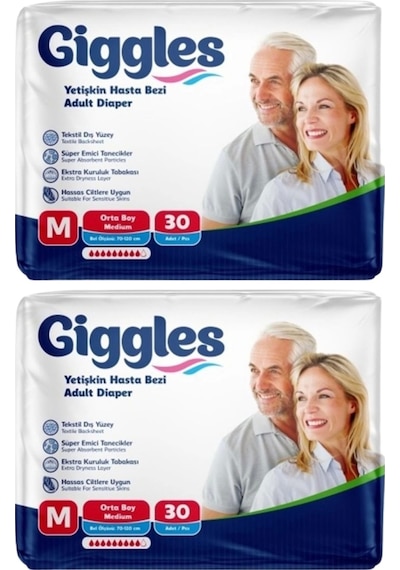 Giggles Belbantlı Yetişkin Hasta Bezi Orta Boy M Beden 30 Lu X 2 Adet Giggles Belbantlı Yetişkin Hasta Bezi Orta Boy M Beden 30 Lu X 2 Adet