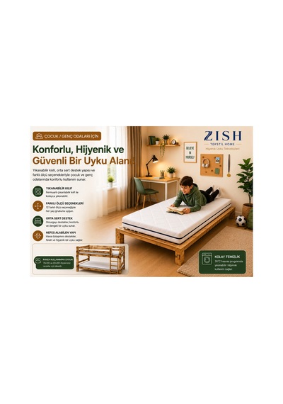 Zishtekstil Tek Kişilik Ecosmart Yıkanabilir Kılıflı Sünger Yatak & Yer Yatağı