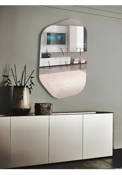 Asimetrik Ayna, Dekoratif Ayna, 85 55 Konsol Aynası, Dresuar Aynası, Tuvalet Aynası. 85 X 55 Gümüş