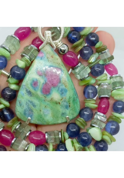 2574 Ruby Fuchsite İyolit Florit Ceyt Yakut Hematit El Yapımı Kolye Çok renkli
