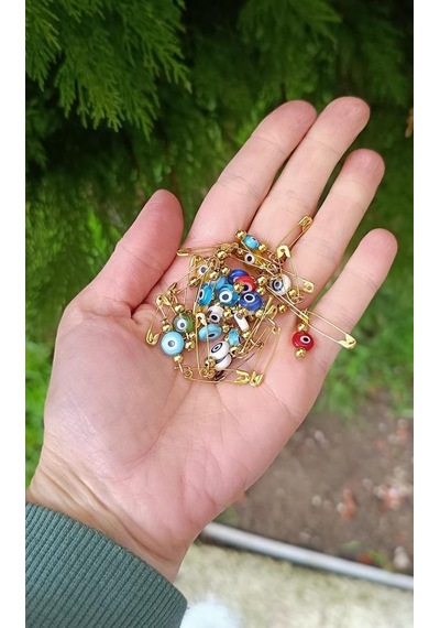 20 Adet 0.8 Mm Yassı Maşallahlık İğneli Cam Karışık Renkli Nazar Boncuğu