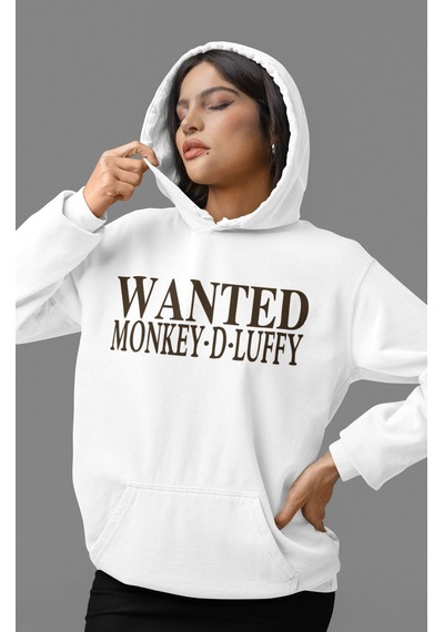 Sevbano Wanted Monkey D. Luffy One Piece Anime Sırt Baskılı Unisex Oversi beyaz