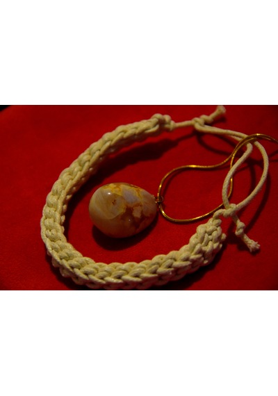 El Yapımı Akik Agate Kolye Ve Deri İp Sarma Bileklik Seti Beyaz-altın-akik