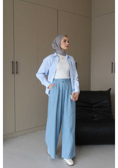 Neways 1167-denim Bol Paça Pantolon Mavi Mavi