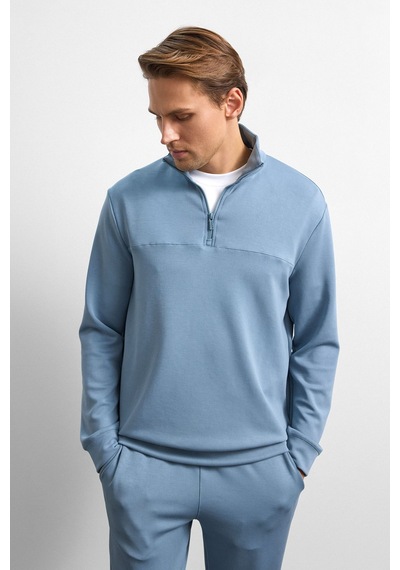 Backandbond Mavi Regular Fit Yarım Fermuarlı Sweatshirt