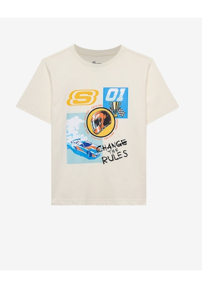 Skechers B Regular Fit Graphic Tee T-shirt Büyük Erkek Çocuk Off White Tshirt Sk2510113-102 Beyaz