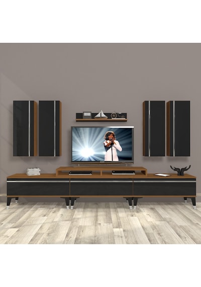 Decoraktiv Ekoflex 8d Mdf Silver Tv Ünitesi Tv Sehpası Ceviz - Siyah