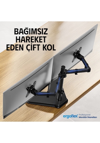 Ergoflex EF42 Steel Design 2-8 kg Çift Kol Asansörlü 13"-27" Desktop Monitör Standı