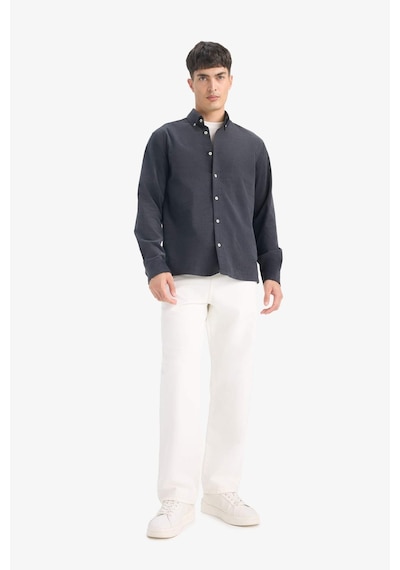 Defacto Regular Fit Polo Yaka Fitilli Kadife Uzun Kollu Antrasit Erkek Gömlek E9024ax/ar9 Antrasit