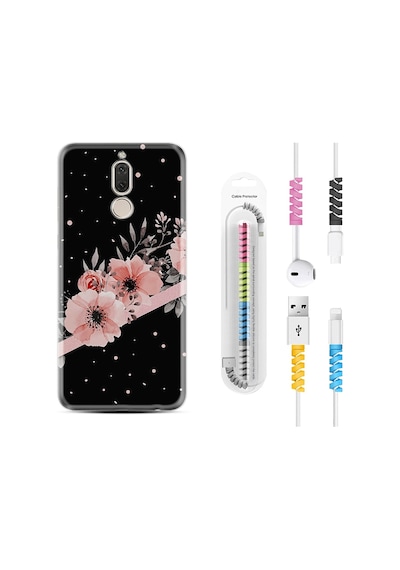 Huawei Mate 10 Lite Kılıf Kablo Koruyuculu Flowers Dots 1423