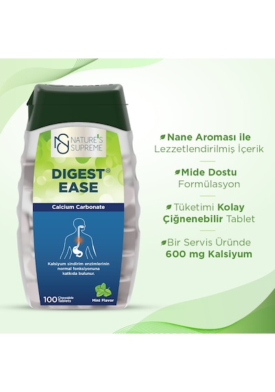 Natures Supreme Digest Ease 100 Çiğnenebilir Tablet Nane