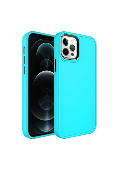 Apple Uyumlu iPhone 12 Pro Max Metal Çerçeve Ve Buton Tasarımlı Sert Botox Kılıf t Turkuaz