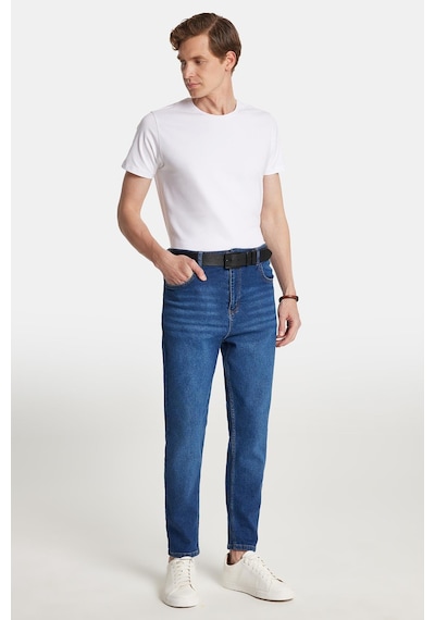 Tudors Erkek Straight Fit Bol Kesim Denim Yıkamalı Efektli Esnek Mavi Jean Kot Pantolon-34087 Mavi