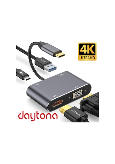 Daytona Cf02 4In1 Type-C To Hdmı/Vga/Pd Şarj Çevirici