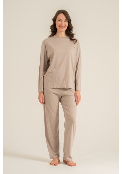 Pierre Cardin Kadın Kahverengi Uzun Kol Pijama Takım Pc9304-s-v3 Pc9304-s-v3
