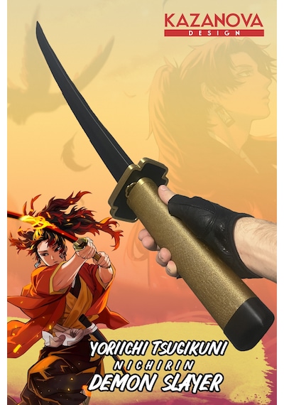 Kazanova Design Yoriichi Tsugikuni Katlanabilir Katana Figür 98 Cm Demon Slayer Anime Cosplay