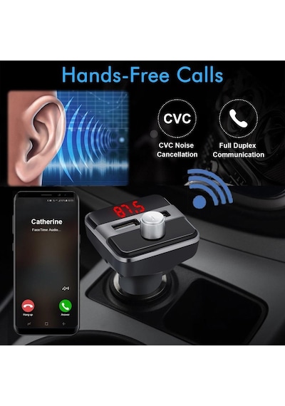 Bluetooth Lcd Araç Kiti Fm Verici Çift Çift Usb Araç Şarjı Dc 5V