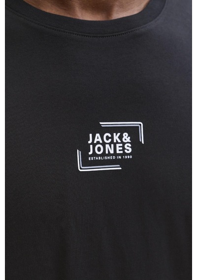 Jack & Jones Erkek Bisiklet Yaka Grafik Baskılı Tişört SIYAH
