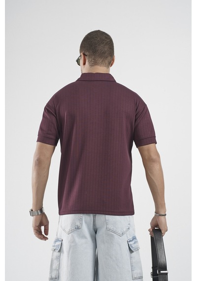 Polo Yaka Çizgi Detaylı Regular Kalıp Erkek Tişört Bordo