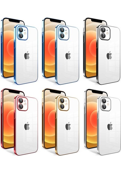 Zeyline Apple Uyumlu iPhone 12 Kamera Korumalı Renkli Çerçeveli Zore Garaj Kapak-gold