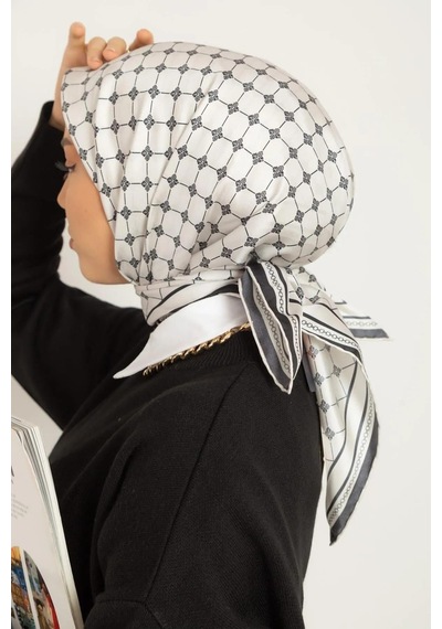 Silk Home Twill İpek Eşarp - 11393-17 Gümüş Siyah Gümüş - Siyah