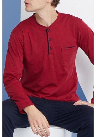 Kly Erkek Uzun Kol Midi Yaka Bordo Pijama Takımı C9t2n5o0 001