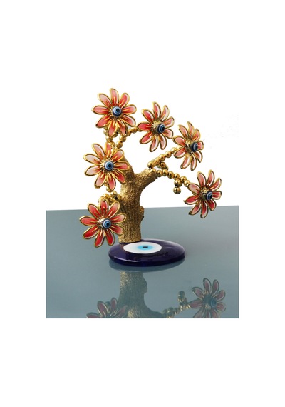 Feng Shui Nazar Boncuğu Çiçeği Hayat Ağacı Servet Çakra Şans Ağacı Mavi Göz Vitrin Masa Süsü Aster 14 Cm