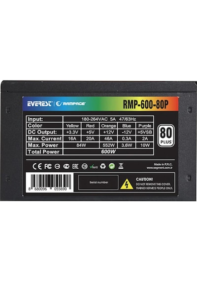 Rampage RMP-600-80P 600 W 12 CM 80+ Fanlı Güç Kaynağı