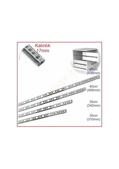 17mm 35cm Dolap Teleskopik Çekmece Rayı Çekmece Kızağı Çekmece Rayları