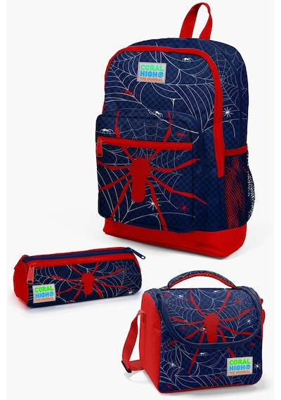 Coral High Kids Lacivert Kırmızı Örümcek Desenli 3 Lü Okul Çanta Seti Set0123720