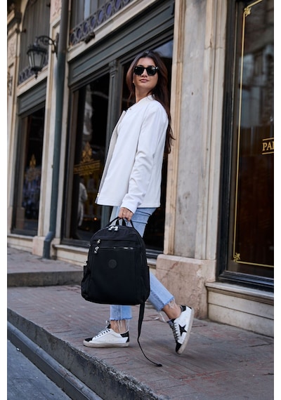 Sanmorris Unisex Suya Dayanıklı Krinkıl Kumaş Çok Gözlü Siyah Laptop Okul Ve Sırt Çantası Siyah