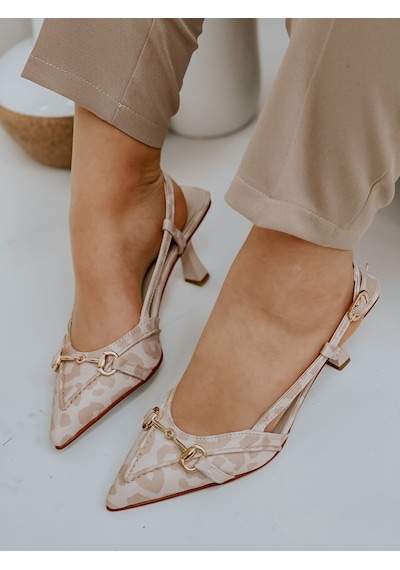 Ervanın Butiği Bej Leopar (Moss) Toka Detay Kadın Stiletto Leopar