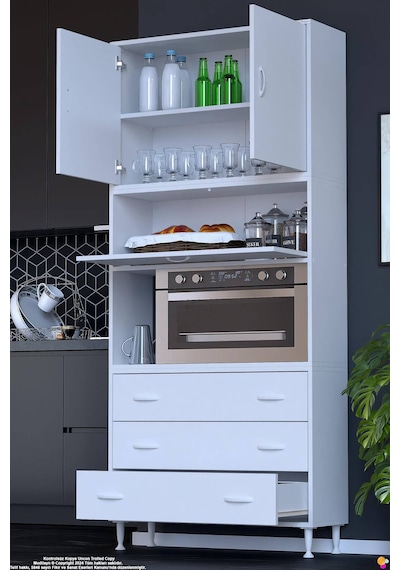 Roven 100 Cm Fırın Dolabı Kahve Köşesi Üst Kapaklı 3 Çekmeceli Çok Amaçlı Kiler Dolabı Beyaz Roven 100 Cm Fırın Dolabı Kahve Köşesi Üst Kapaklı 3 Çekmeceli Çok Amaçlı Kiler Dolabı Beyaz
