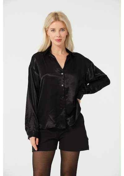 S'amore Clothing Basic Saten Gömlek Siyah