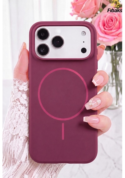Fibaks iPhone 17 Pro Uyumlu Kılıf Magshield Soft Magsafe Lansman Silikon Kadife Dokunuş Premium Koruma Bordo