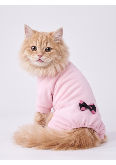 Pinkie Mouse Kedi Tulumu Pembe Kalın Penye Kedi Kıyafeti Sevimli Fare Ve Kurdele Detaylı