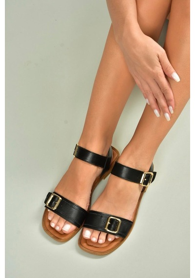 Fox Shoes U944834003 Siyah Hakiki Deri Kadın Sandalet Siyah-hakiki Deri