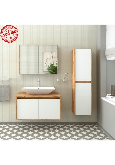 Banos Roomart Lavabolu Ahşap-Mat Beyaz Mdf 85 Cm Banyo Dolabı+A.. Beyaz Banos Roomart Lavabolu Ahşap-Mat Beyaz Mdf 85 Cm Banyo Dolabı+A.. Beyaz