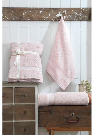 Eponj Home 2li Banyo Havlu Seti 90x160cm +50x90cm Ds Pudra Pudra