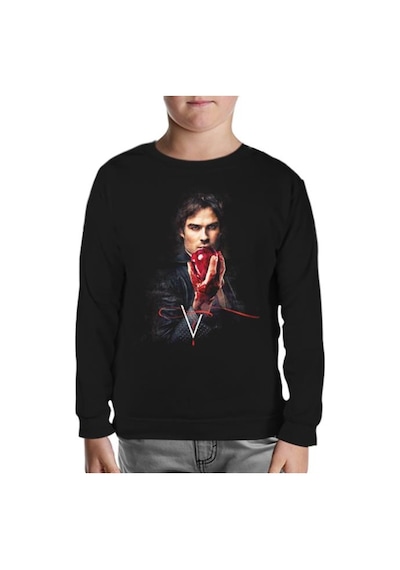 Lord Tshirt Vampire Diaries - Damon Siyah Çocuk Sweatshirt Siyah