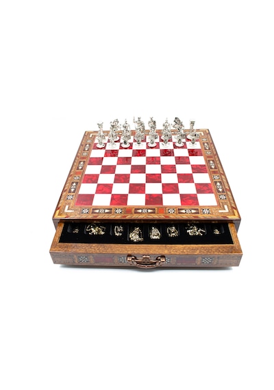 Saklamalı - 788 - Satranç Roma Oymalı Sc38s - 38cm, Kırmızı Tahta - Muratech - - Sc38k