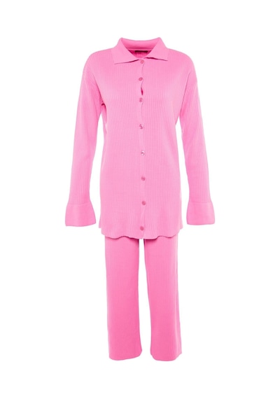 Ersefa Tarz Kadın Modern Moda Yüksek Bel Geniş Paça Polo Yaka Yırtmaç De Pembe