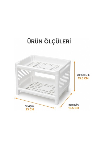 Masa Üstü Plastik 2 Katlı Organizer Düzenleyici Raf, Tezgah Üstü Mutfak Banyo Kozmetik Ofis Düzenleyici, Dolap İçi Çok Amaçlı Beyaz Raf, 23 X 15,5 X 15,5 Cm Diğer