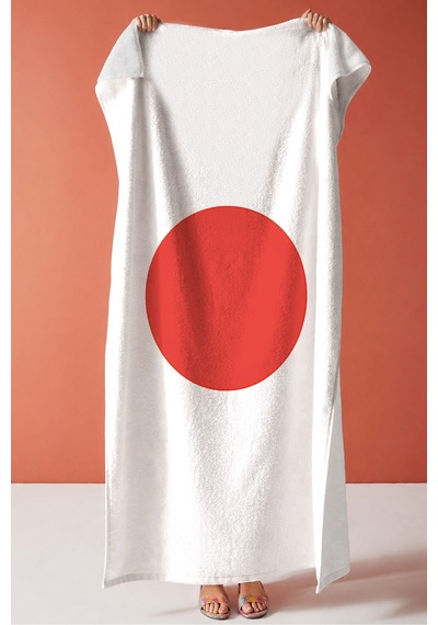 Japon Bayrağı Minimalist Plaj Havlusu - Kırmızı Beyaz Marine Havuz Deniz Banyo Sahil Örtüsü Donuk Zambak