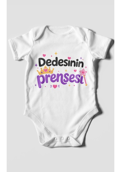 Morivokids Dedesinin Prensesi Kısa Kollu Bebek Body %100 Pamuk Beyaz