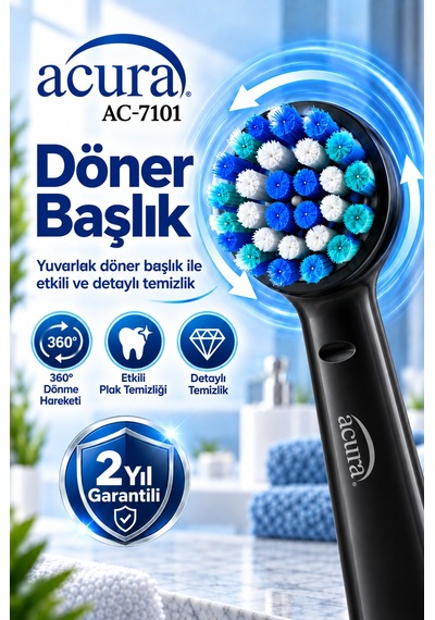 Acura Ac-7101 Döner Başlıklı Profesyonel Şarjlı Diş Fırçası