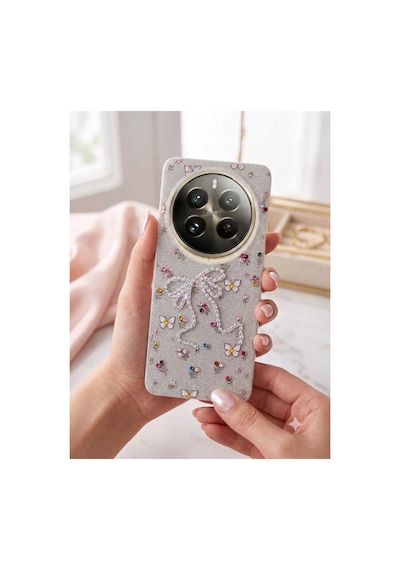 Realme 12 Pro 5g Taşlı Desenli Fiyonk Silikon Kılıf Gri