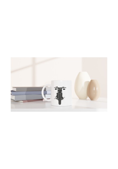 Önden Görünümlü Retro Motosiklet Baskılı Kupa Bardak Renkli
