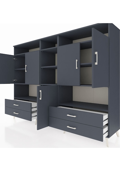 Hyperion Dolap 12 Raflı 4 Çekmeceli 5 Kapaklı 220x44x163 Antrasit Antrasit-antrasit