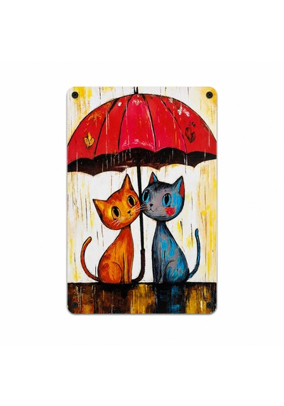 Upeka 2'li Kedi Temalı Şık Modern Tasarım Dekorasyon Metal Duvar Tablo 30cmx20cm